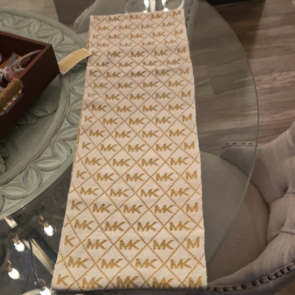 Michael Kors Cream and Gold Logo Scarf